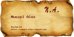 Nuszpl Alex névjegykártya